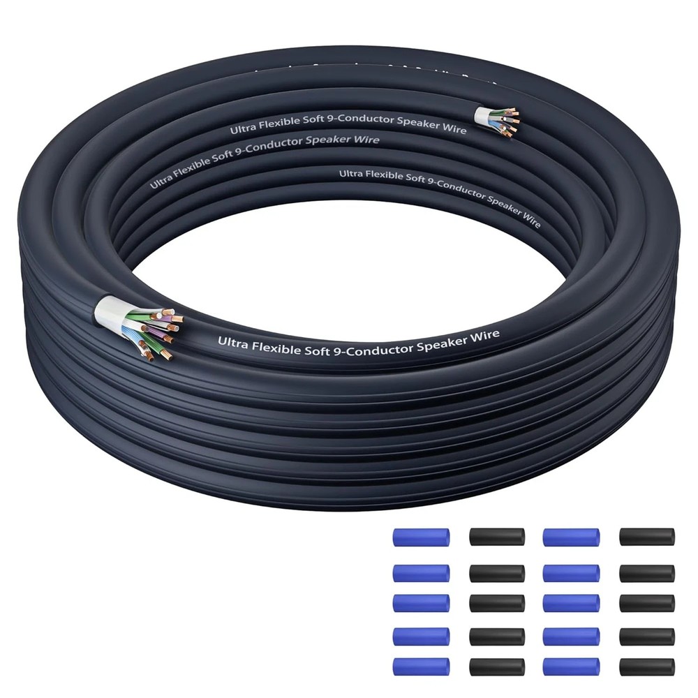 9 Conductor Speaker Wire 25 FT, 18 Gauge CCA Stranded Cable, 18AWG 4-Channel Spe