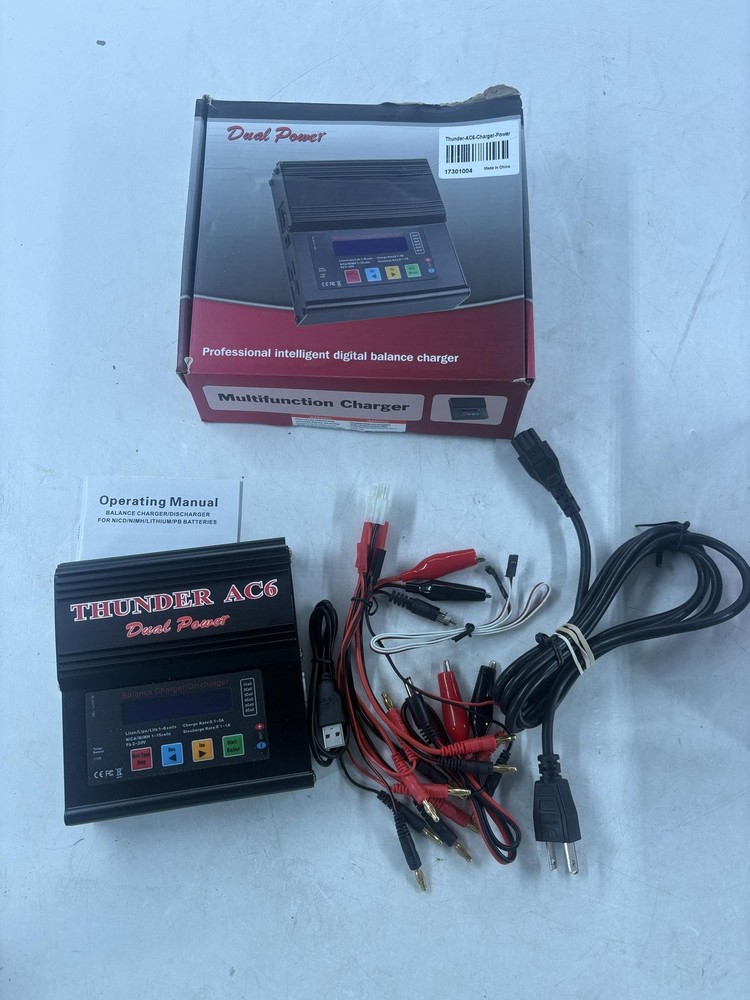 Thunder AC6 Dual Power RC Battery Balance Charger Discharger Black Mains