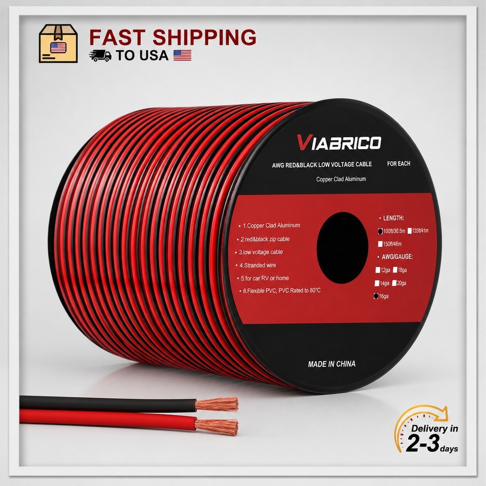16 Gauge Wire, 16AWG Automotive Wire Electrical Wire 100FT 2 Conductor Red Black