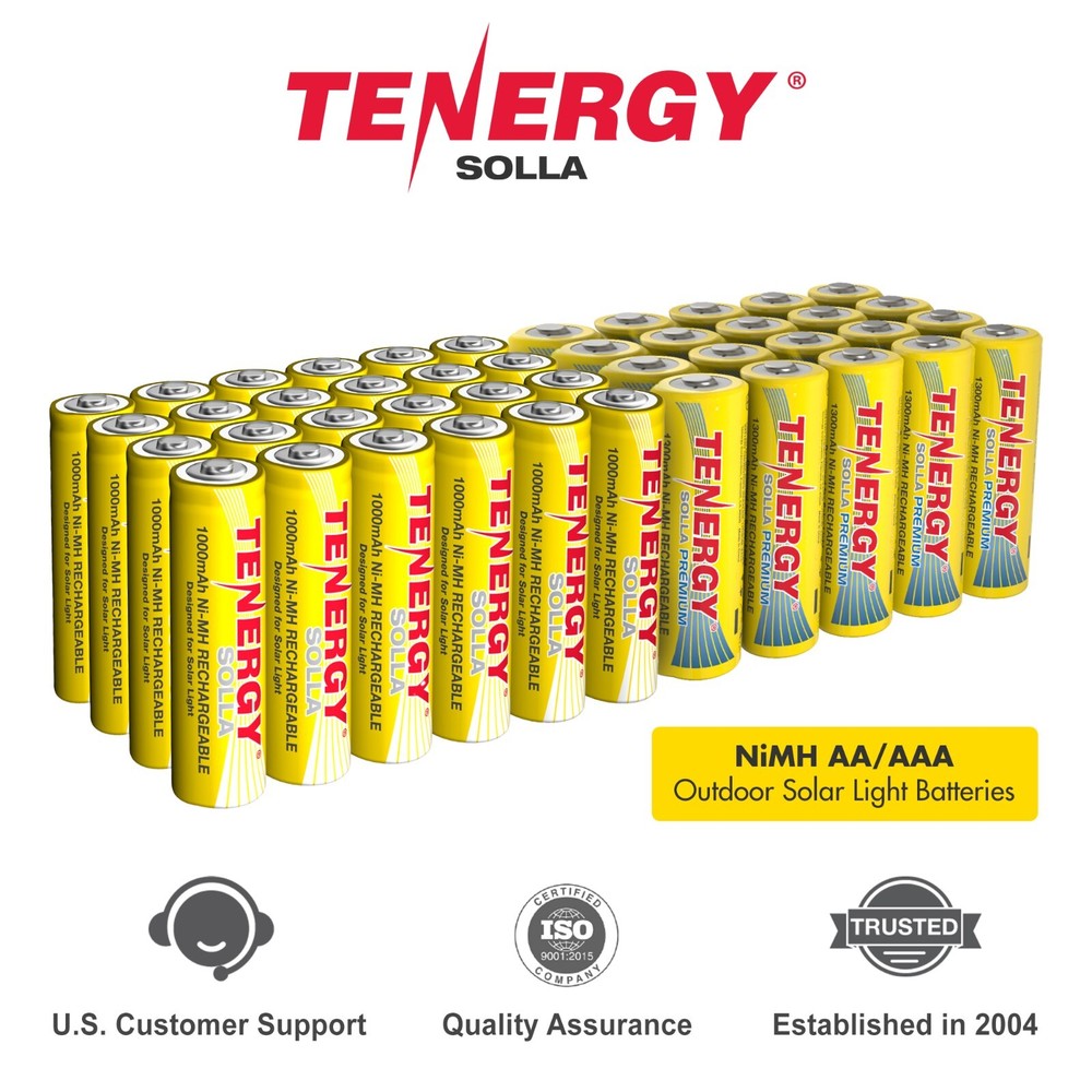 Tenergy Solla NiMH AA 1000mAh 1300mAh Rechargeable Batteries Solar Garden Lights