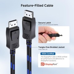 Cable Matters [VESA Certified] 6 ft 32.4Gbps Braided DisplayPort Cable 1.4, 8