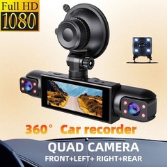 360 Degree 4 Lens 1080P Car Dash Cam Front Rear Inside Side DVR 64GB Memory Card