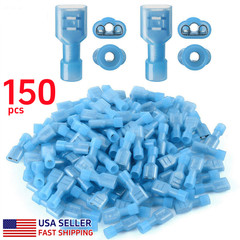 150PCS Blue Female 1/4″ Spade Terminals Insulated Crimp AWG 16-14 Wire Connector