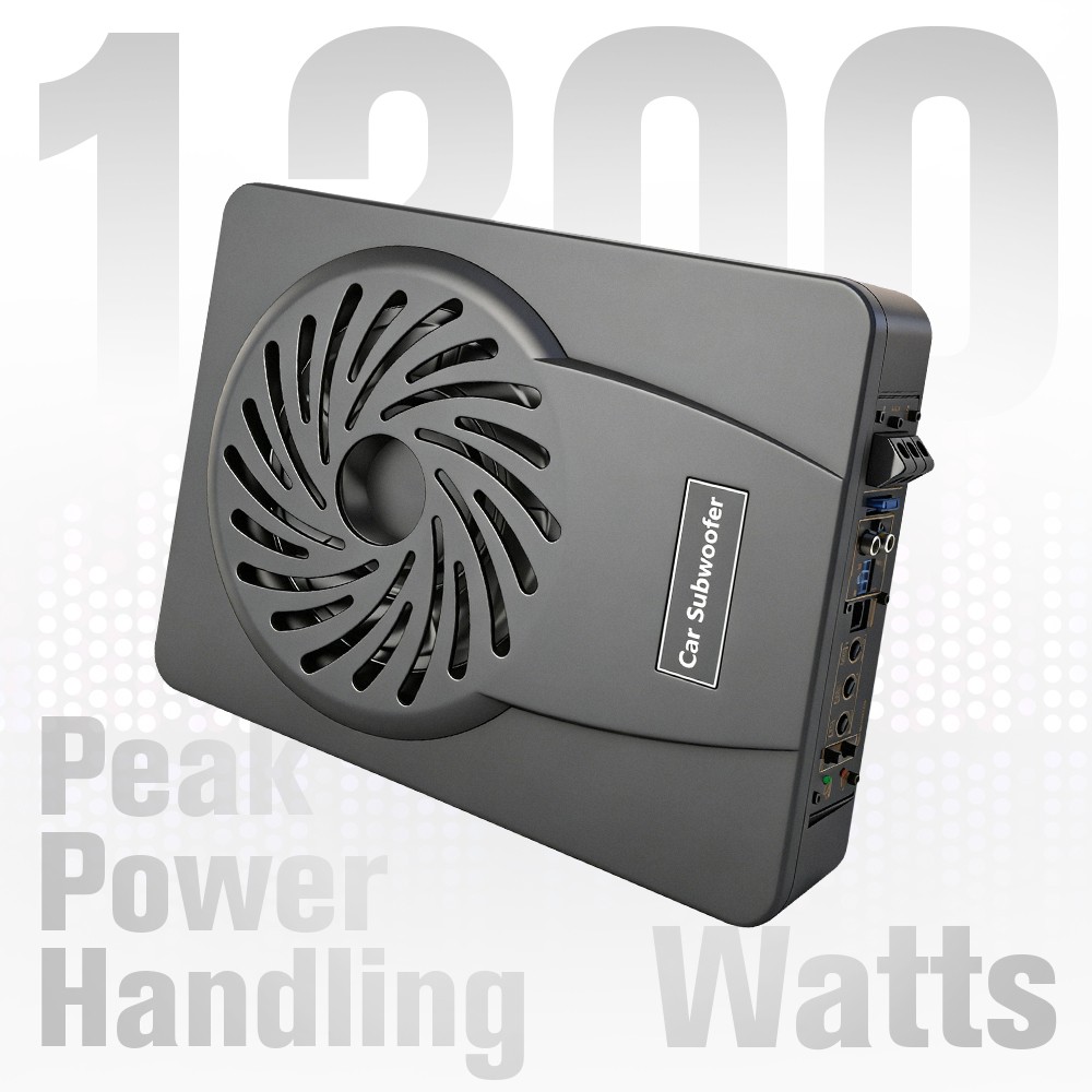 Under Seat Powered Subwoofer 1200W 2.6″ Slim Aluminum Alloy Body DSP 48 Band EQ