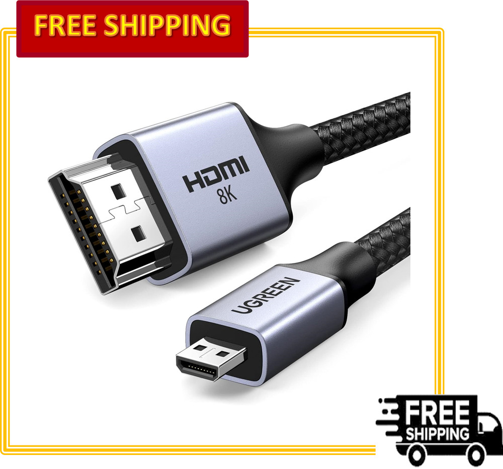UGREEN 8K Micro HDMI to HDMI Cable 48Gbps, 8K@60Hz Braided for GoPro/RPi5/Camera