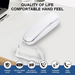 White OF-990 Slimline Wall Mountable Basic Corded Telephone No AC Power Needed