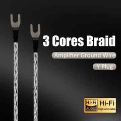 HiFi 3 Cores Copper Silver Plated Audio Cable Ground Wire U Fork Spade Connector
