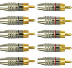 RCA Plug Solder Gold Audio Video Connectors (10 Pack)