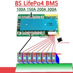 8S 24V LiFePO4 BMS 200A Common Port Lithium Battery Protection Board w/ Balance