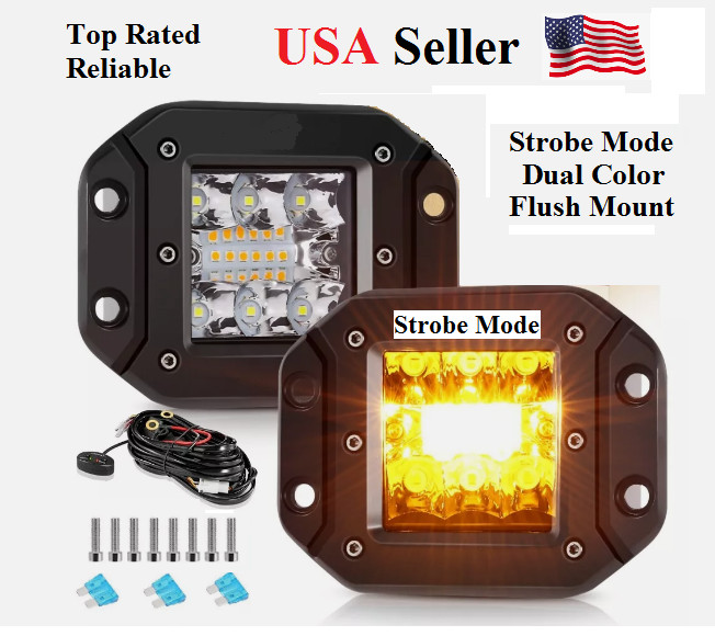 5″inch 72W Flush Mount LED Work Light Pods Strobe Offroad Day Driving Fog Lights