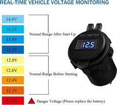 12V-24V PD+QC3.0 Dual USB Car Fast Charger Power Socket Outlet LED Voltmeter Lot