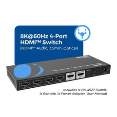 OREI 8K@60Hz 4-port HDMI™ Switch (HDMI Audio, 3.5mm, Optical) (BK-4927)