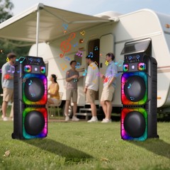 Dual 15” Woofers Powerful Bass Sound Bluetooth Speaker w/ Mic LED Party Speaker