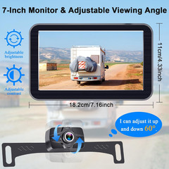 7-Inch Wireless Backup Camera for Truck – 2 Channel, DIY Grid Lines, HD 1080P, N