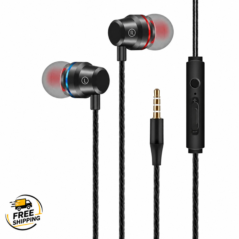 Headphones 3.5mm Wired HiFi Stereo Earbuds With Mic Super Bass