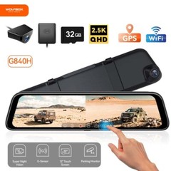 WOLFBOX 12″ Mirror Dual Dash Camera Front & Rear Dash Cam With WiFi&GPS for Cars