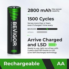 Bevigor Rechargeable Aa Batteries 24 Pack 2800Mah 1.2V Nimh Double A Batteries