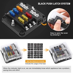 6 Way Car Boot Power Distribution 12-24V Blade Fuse Holder Box Block Panel Board
