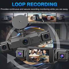 360 Degree View 4 Channel Dash Cam Front and Rear Inside Left Right, Dash Camera