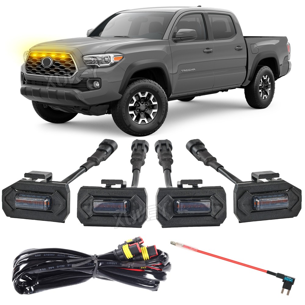 4pcs Raptor Style Smoked Amber Grille Light LED DRL For Toyota Tacoma TRD 20~23