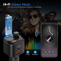 Nulaxy Bluetooth 5.0 FM Transmitter for Car, QC3.0 & USB-C PD Small, Black