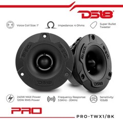 DS18 PRO-TWX1/BK Aluminum Super Bullet Tweeter 1″, 240W Max Built in Crossover