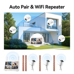 TMEZON 8MP 10CH WIFI NVR 12” Monitor Wireless Security Camera System Audio 500G