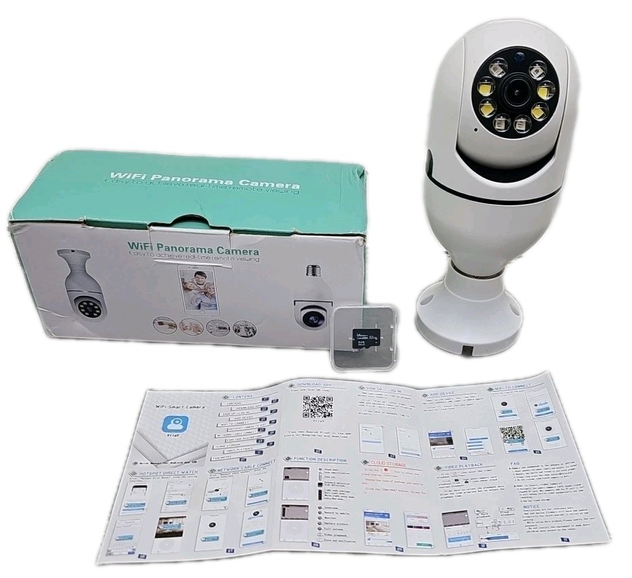 Wifi Panorama Camera w/Remote Viewing • 360° • 2-Way Audio • Memory Card [48]
