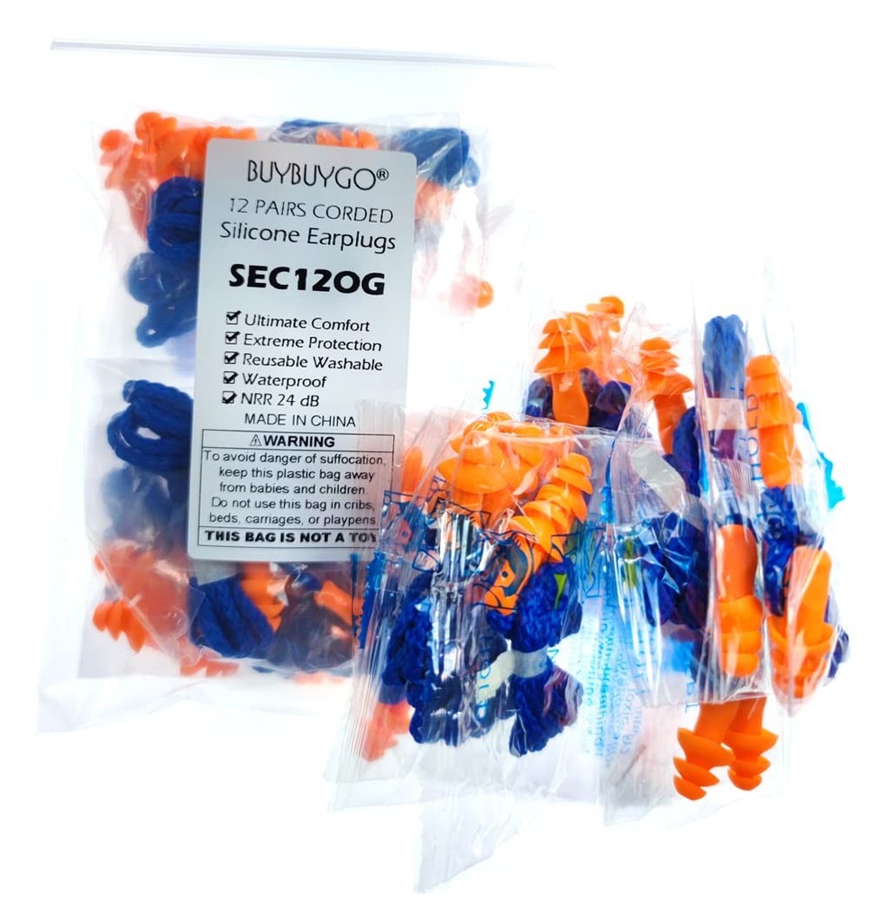 12 Pairs Corded Silicone Ear Plugs – 1 Count (Pack of 12), Orange