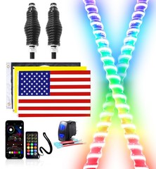 2FT-6FT COB LED Whip Light Spiral Antenna RGB Chasing for Can Am Polaris ATV UTV