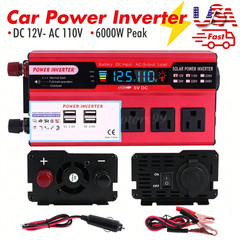 Pure Sine Wave Solar Converter 6000W Car Power Inverter DC 12V To AC 110V 4 USB