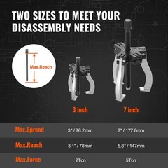 VEVOR Gear Puller Set, 3″ and 7″ Kit, 3 Jaw Bearing 2 Piece