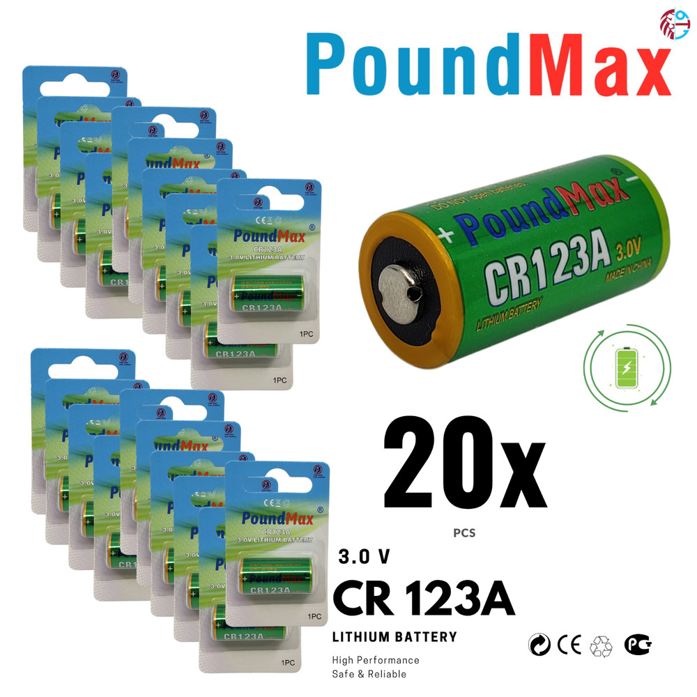 PoundMax CR123A 3.0v Lithium Camera Battery – 20 Count