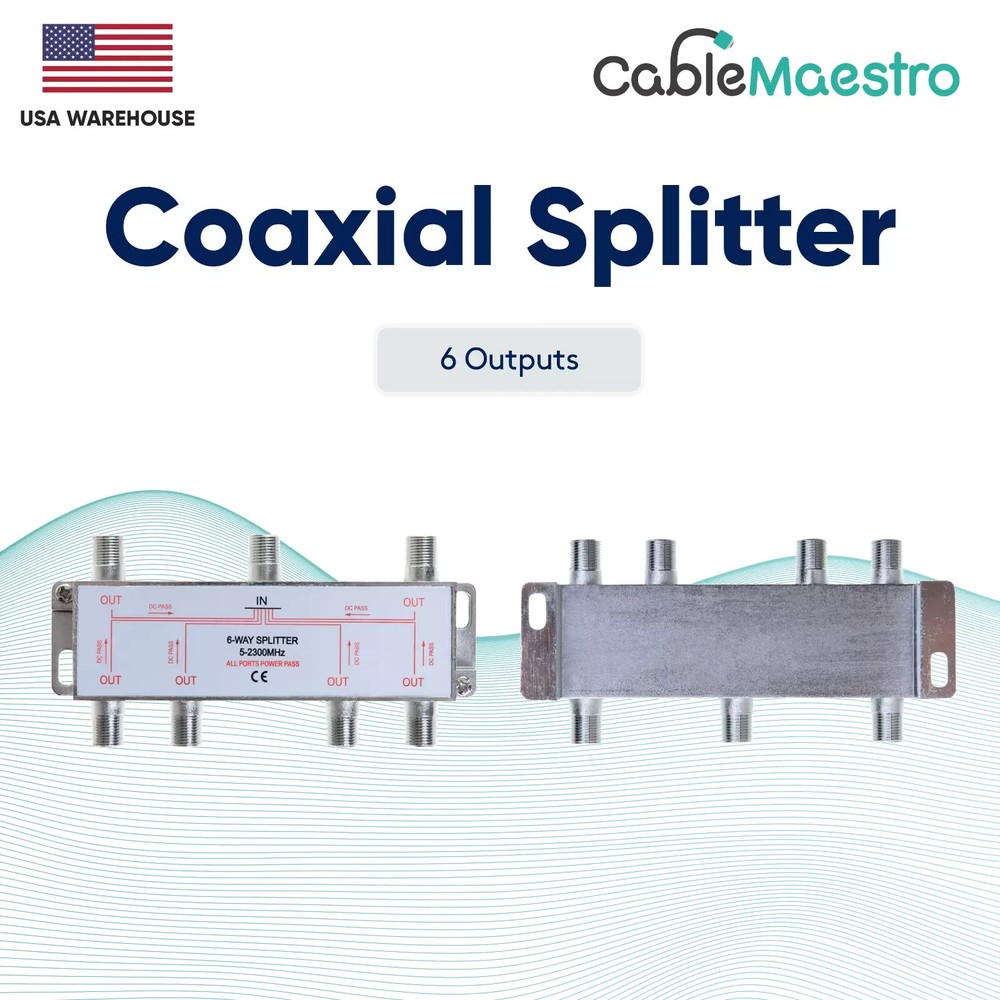 6 Way Power Pass Coaxial Splitter TV 5-2300MHz Satellite RG6 RG59 Cable