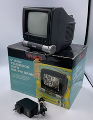 Vintage RCA 16-3006 5″ Black And White Portable TV With AM/FM Radio Box