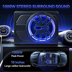 800W Wireless 10” Slim Under Seat Powered Car Subwoofer w/Built-in Amplifier