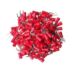 200pcs RED FORK SPADE TERMINAL 22-16GA #8 VINYL INSULATED CRIMP WIRE CONNECTOR