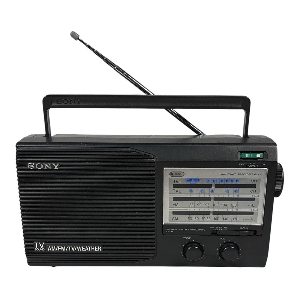 SONY ICF-34 AM/FM/TV/Weather 4 Band Portable Radio AC or Battery Working VTG