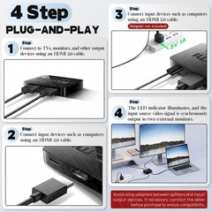 New HDMI v2.0 Splitter 1 In 2 Out HDCP 2.2 4K@60Hz UHD 3D Ultra HD For 4K*2K US
