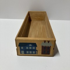 Vtg Cassette Tape Wood Crate Storage Holder Hand Painted Tole Houses Holds 16