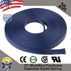 20 FT 1/2″ Black Blue Expandable Wire Sleeving Sheathing Braided Loom Tubing US