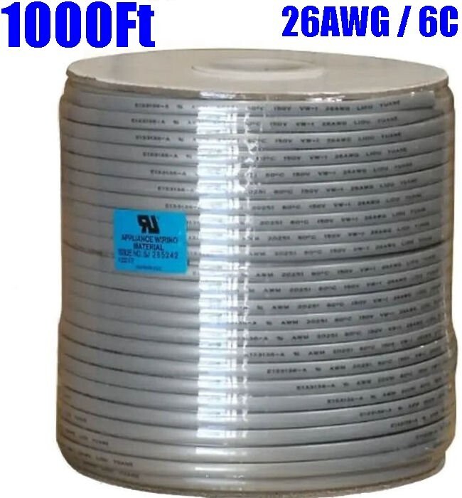 1000FT 26AWG 26/6 Conductor Modular Stranded Phone Telephone Cable Cord UL