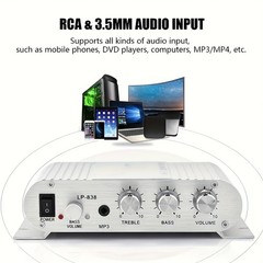 50W Car Audio Power Amplifier Hifi Stereo 2.1 Channel Bass Amp 12V Car Home