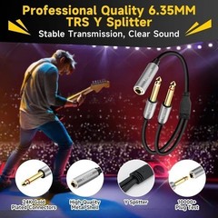 2-Pack 1/4 inch TRS Stereo 2 Pack, 6.35mm Female to Dual Male
