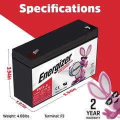 Energizer EN12-6 6V 12AH Long Lasting Sealed Lead Acid AGM Rechargeable Battery