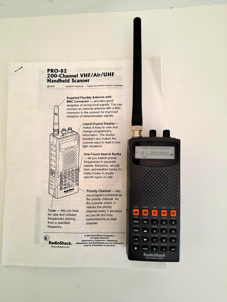Radio Shack PRO-82 200 Channel Scanner Receiver Tested Working Weather Alert