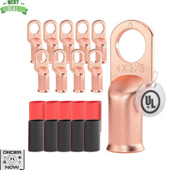 AIRIC 10 PCS 4 AWG – 3/8″ Battery Cable Lugs Copper Wire 4AWG-10pcs, 4
