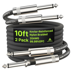 Kevlar-Reinforced Guitar Cable 10 Ft 2 Pack, 20AWG 99.99% OFC, 10X Heavy-Duty Ny