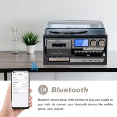 9-in-1 Vintage Bluetooth Record Player for Home Entertainment, 3-Speed Turnta…