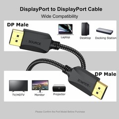 2 PCS 3ft Braided DisplayPort DP To DP Cable 4K 2K@165Hz/144Hz/120Hz Male